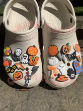 Load image into Gallery viewer, Halloween Croc Charms Clog Charm Shoe Pin Badge Ghost Pumpkin Skull Skeleton Tombstone Bat Lightning Spooky Scary Charms
