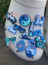 Load image into Gallery viewer, Blue Croc Charms Clog Charm Shoe Pin Badge Charm Flower Butterfly Daisy Wave Sea Ocean Crab Shark Evil Eye Dolphin Skateboard Snow Ying Yang
