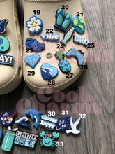 Load image into Gallery viewer, Blue Croc Charms Campervan Butterfly Swimming Dove Shell Earth Controller Diamond NASA Ring Daisy
