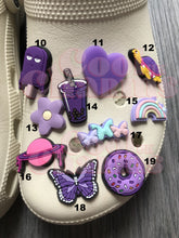 Load image into Gallery viewer, Purple Charms - Purple Bow, Lolly, Donut, Rainbow, Unicorn, Purple Flower, Purple Butterflies, BAE Heart, Drink
