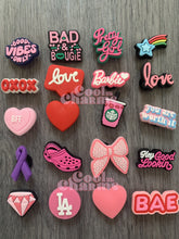 Load image into Gallery viewer, Pink Themed Charms - Heart, Rainbow, Love, Diamond, Ribbon, Barbie, Good Vibes Only, You are worth it
